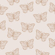 Seamless butterfly pattern design. Simple butterfly line art pattern in vector.