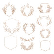Collection of crest and wreath hand drawn illustration in Vector.