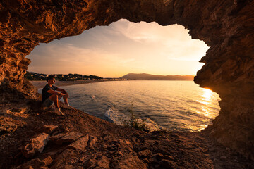 Wall Mural - View at the Hendaia's beach from a cove next to the beach at the Basque Country.