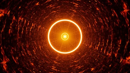 Poster - Orange Circle Light Flare Tunnel 3D Rendering