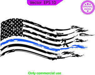 Wall Mural - Thin blue line US flag. Flag with Police Blue Line - Distressed American flag. eps 10. Flag with Police Blue Line. Only commercial use