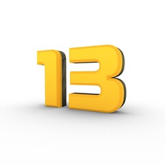 Poster - Stone gold 3d number 13 on a white background with a shadow below. Rendering an image.