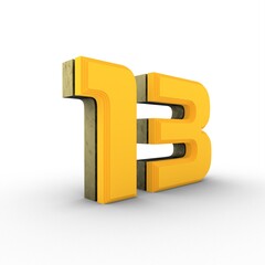 Poster - Stone gold 3d number 13 on a white background with a shadow below. Rendering an image.