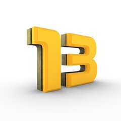 Poster - Stone gold 3d number 13 on a white background with a shadow below. Rendering an image.