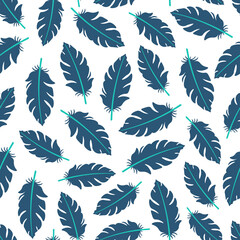 Naklejka na meble White seamless pattern with navy blue flamingo feathers.