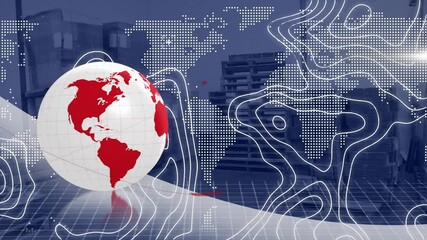 Poster - Animation of globe and digital interface with data processing over warehouse
