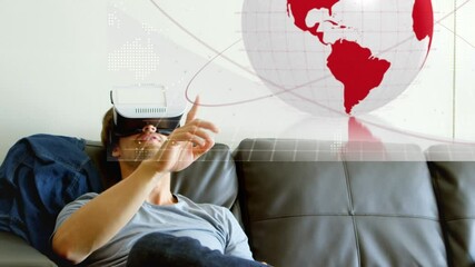 Poster - Animation of globe with network of connections over man using vr headset
