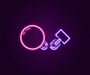 Sticker - Glowing neon line Ball on chain icon isolated on black background. Colorful outline concept. Vector