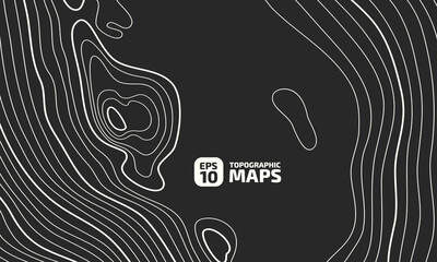 Wall Mural - The stylized height of the topographic map contour in lines black an white colors. The concept of a conditional geography scheme and the terrain path. Ultra Wide Size. Rastr copy.