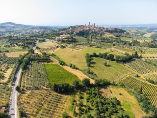 Wall Mural - aerial view of Chianti in Tuscany with castles and farmhouses