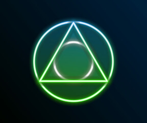 Poster - Glowing neon line Triangle math icon isolated on black background. Colorful outline concept. Vector