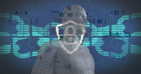 Poster - Security padlock and chain over male human body model against network of connections
