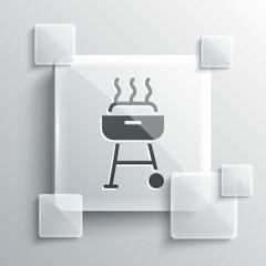 Sticker - Grey Barbecue grill icon isolated on grey background. BBQ grill party. Square glass panels. Vector