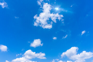 Canvas Print - 青いグラデーションが美しい大空と雲と太陽光の背景素材_n_14