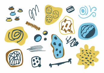 Aufkleber - A collection of hand-drawn creative elements. A set of abstract shapes and doodle objects. Modern trendy vector illustrations