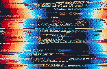Leinwandbilder - Screen error glitch video distortion with rainbow pixel noise vector pattern. TV static screen effect and broken VHS video texture abstract background with waves of color mosaics and lines