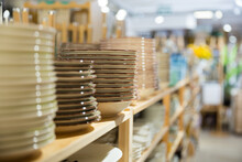 Various Ceramic Plates For Sale In Tableware Department Of Home Furnishings Store..