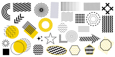 Poster - Set of geometric shapes. Abstract icon. Memphis design. Black and yellow figures. Vector illustration. Stock image.