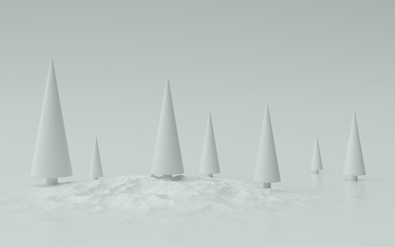 White christmas trees background 3d illustration