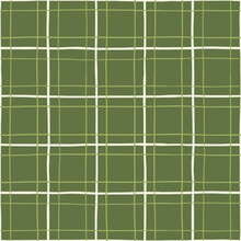 Classic Hand-Drawn Green, White Tartan Plaid Checks Vector Seamless Pattern. Traditional Retro Textile Print Perfect For Fashion, Home Decor, Stationery