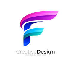 F logo template, letter F logo design vector, 3d style