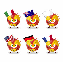 Ground Spinners Fireworks Cartoon Character Bring The Flags Of Various Countries