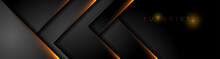Futuristic Black Technology Background With Orange Neon Lines. Glowing Vector Banner Design
