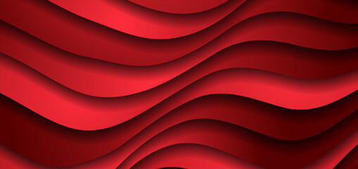 Wall Mural - Bright red liquid paper waves abstract banner design. Elegant wavy vector background