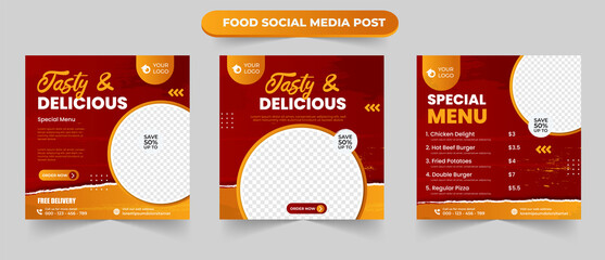 Wall Mural - cullinary tasty restaurant food menu in red and orange gradient brush background suitable for promot
