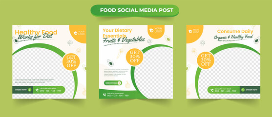 Wall Mural - Healthy fresh organic food promotion menu in green and white doodles suitable for promotional social media post square and web ads