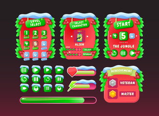 Wall Mural - set of funny red christmas board pop up game ui kit