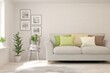 © AntonSh - White living room with sofa. Scandinavian interior design. 3D illustration