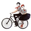 couple clown mime riding bicycle, watercolor style illustration, funny clipart with cartoon character