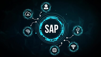 Internet, business, Technology and network concept. SAP System Software Automation concept on virtual screen data center.