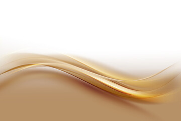 Wall Mural - Gold wave flow and golden glitter lines on brown background. Abstract shiny color gold wave luxury rich invitation background. Luxury gold flow wallpaper web design.