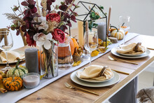 Beautiful Table Setting For Thanksgiving Day Dinner At Home