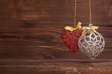 christmas toys on a wooden background