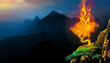 Burning bush on top of a mountain biblical story concept. Religious conceptual theme with copy space.