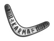 karma boomerang sketch engraving vector illustration. T-shirt apparel print design. Scratch board imitation. Black and white hand drawn image.