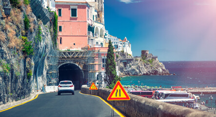 Poster - Road to Amalfi in summer season, Amalfi coast, Italy.