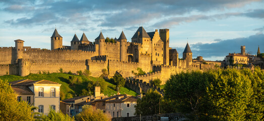 Wall Mural - Fortifications Carcassonne in the light of the setting sun