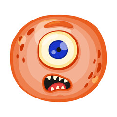 Wall Mural - Angry cute flat cartoon round monster. Halloween funny face of monster with emotion, vector Illustration.