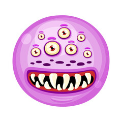 Wall Mural - Angry cute flat cartoon round monster. Halloween funny face of monster with emotion, vector Illustration.