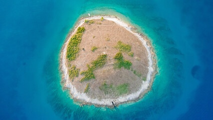 High aerial drone view of Adriatic sea scape at summertime seaso