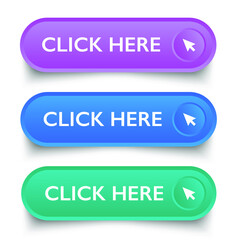 Leinwandbilder - click here button set. click here square 3d push button. Vector illustration
