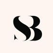 SB monogram logo.Typographic signature icon.Letter s and letter b.Lettering sign isolated on light fund.Wedding, fashion, beauty serif alphabet initials.Elegant, luxury style.