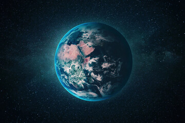 Poster - beautiful blue planet earth in deep space with stars. space wallpaper