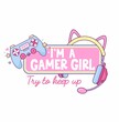 I'm a gamer girl kawaii vector illustration with pink gaming controller and cute headphones.