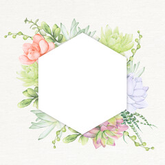 Wall Mural - hand drawn succulent hexagon frame template vector