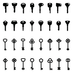 Canvas Print - key icon. set of black icons of keys in flat design. vector illustration. key symbol isolated